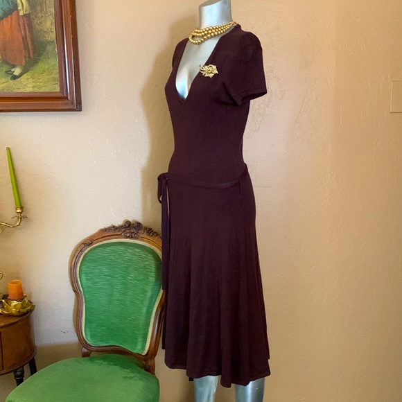 Zara Chocolate Brown Knit Midi Dress. Sz L - Picture 2 of 4